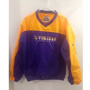 Minnesota Vikings Reebok Pullover Windbreaker – Purple & Gold – Side Pockets – L